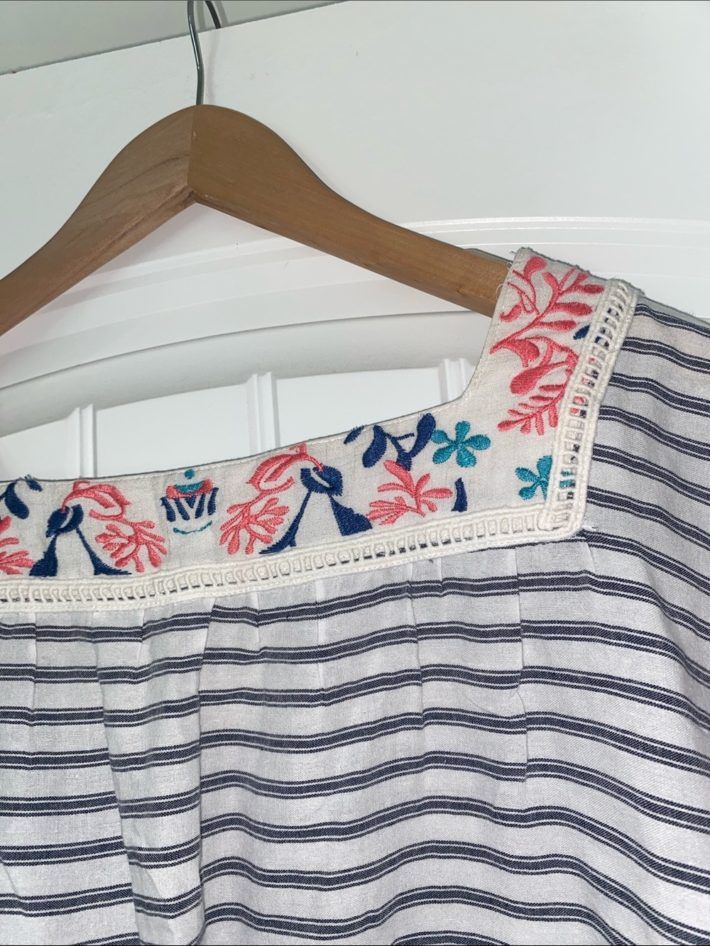THML Navy & White Striped Square-Neck Top with Pink Tassel Trim size Large - Picture 12 of 15
